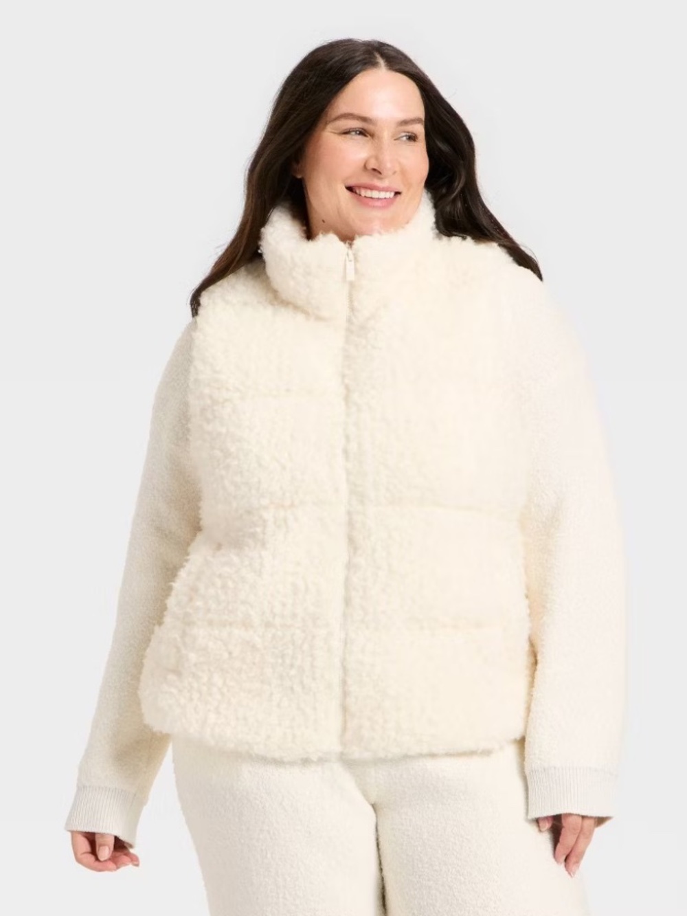 Women's Cozy Alpine Faux Shearling Puffer Vest - Universal Thread Cream XXL